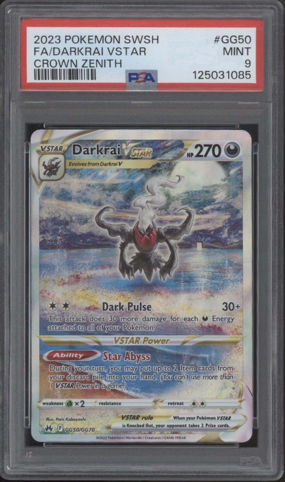 Darkrai VSTAR Pokemon Crown Zenith Full Art #GG50 PSA 9