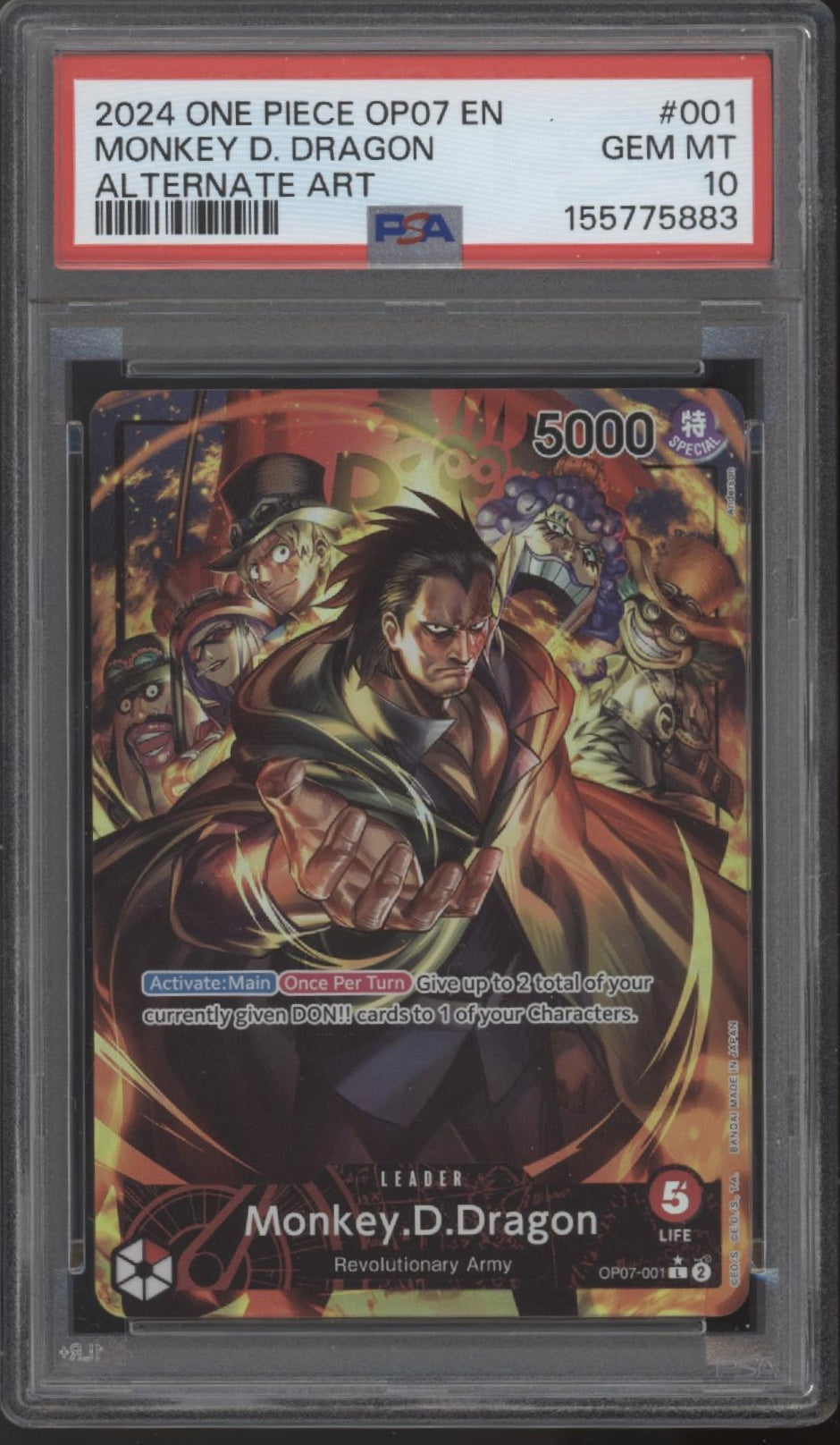 Monkey D Dragon One Piece Card Game OP07 Alternate Art #001 PSA 10