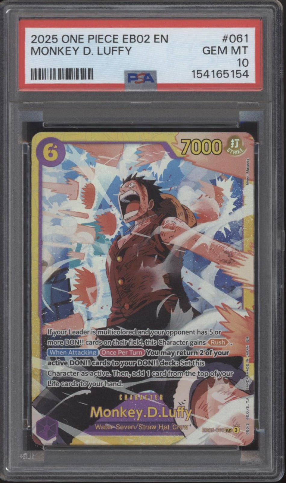 Monkey D Luffy One Piece Card Game EB02 #061 PSA 10
