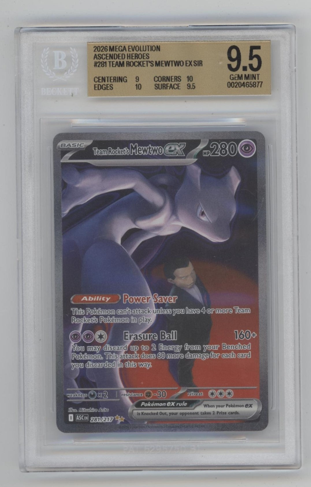 Team Rocket's Mewtwo ex Pokemon Ascended Heroes Special Illustration Rare BGS 9.5
