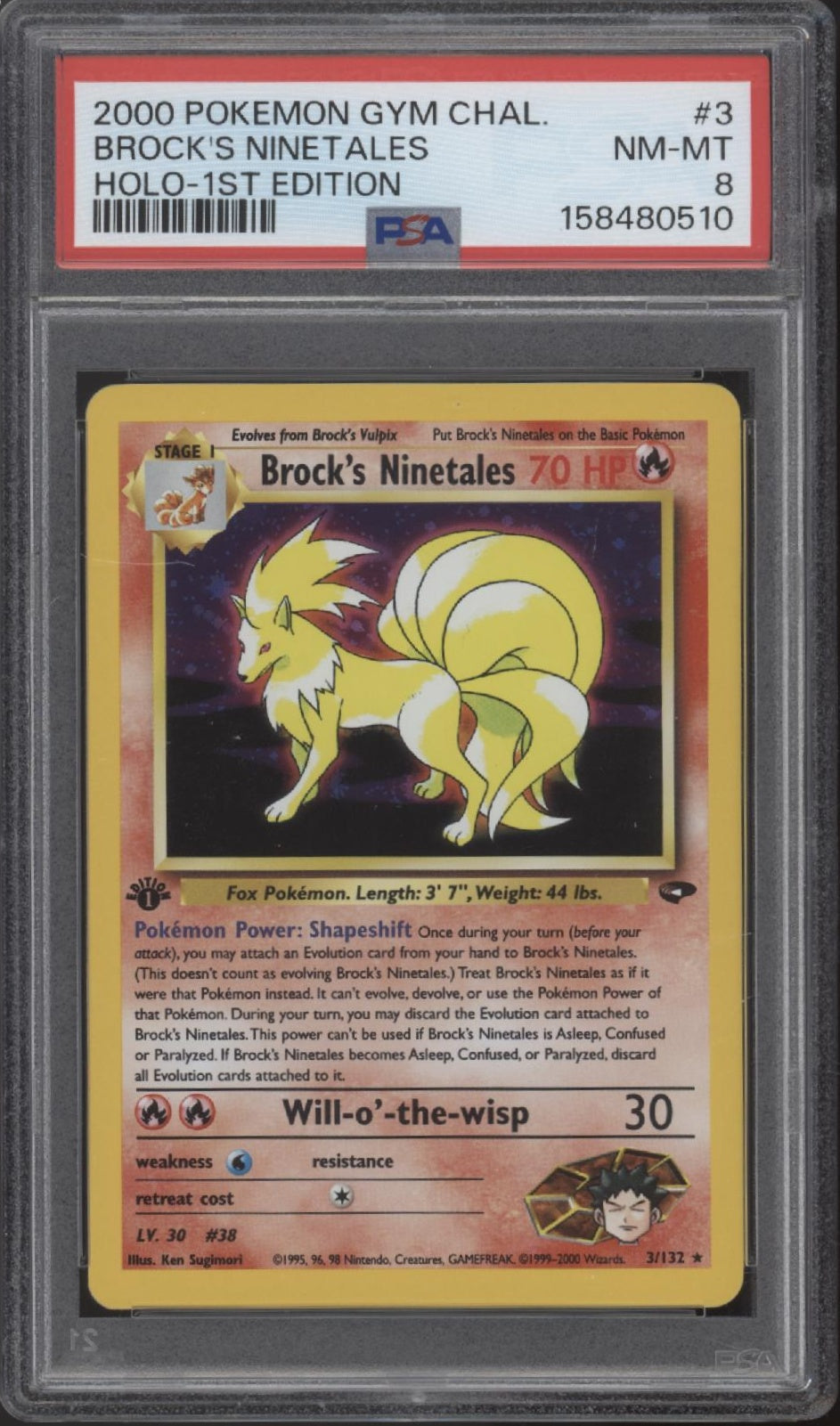 Brock's Ninetales Pokemon Gym Challenge Holo 1st Edition #3 PSA 8