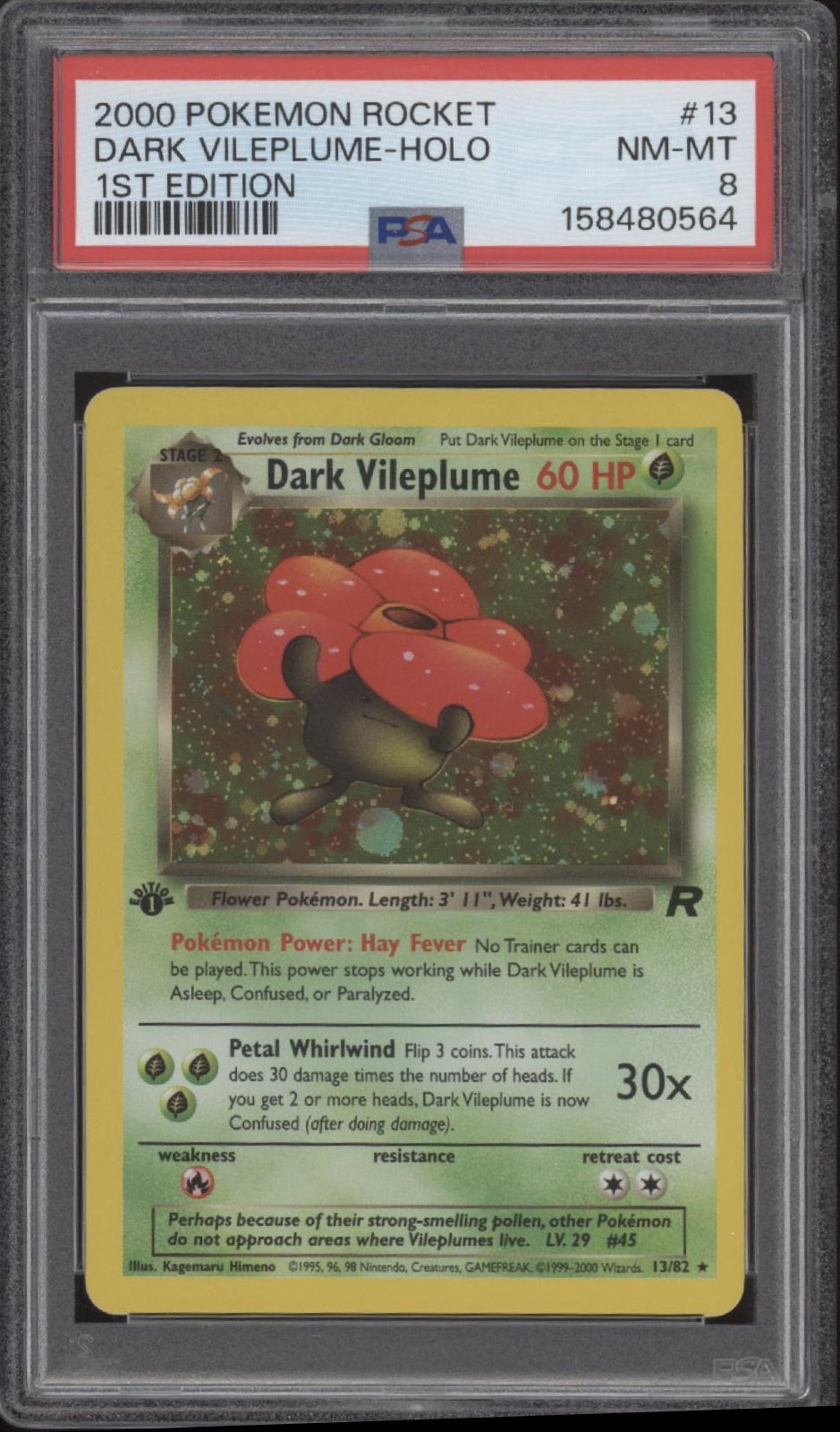 Dark Vileplume Pokemon Team Rocket Holo 1st Edition #13 PSA 8