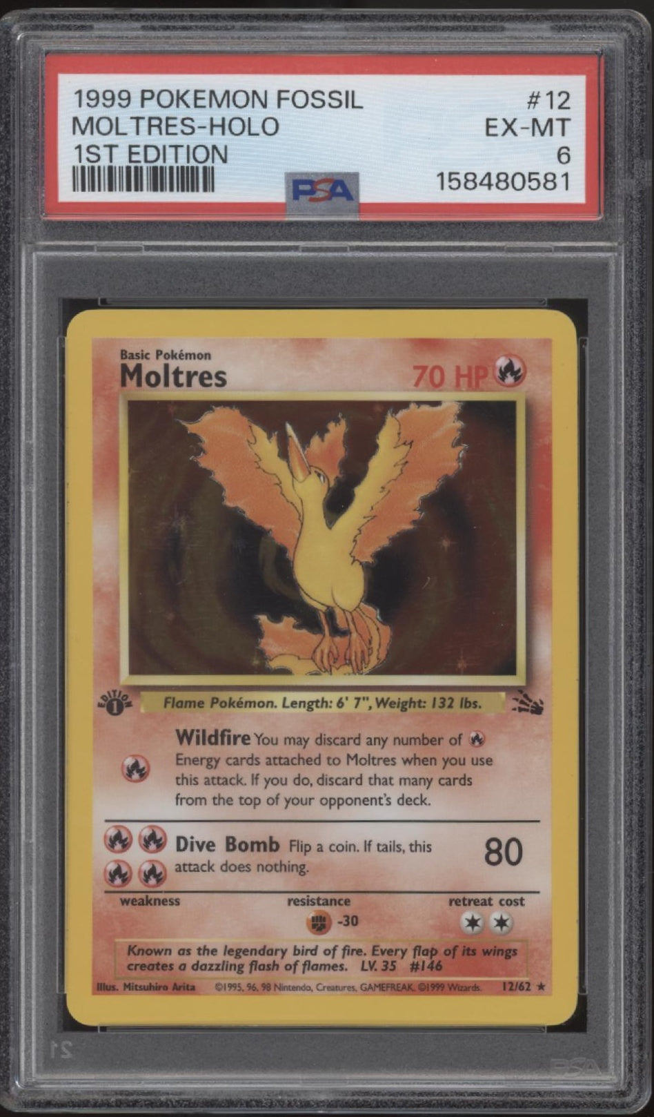 Moltres Pokemon Fossil Holo 1st Edition #12 PSA 6