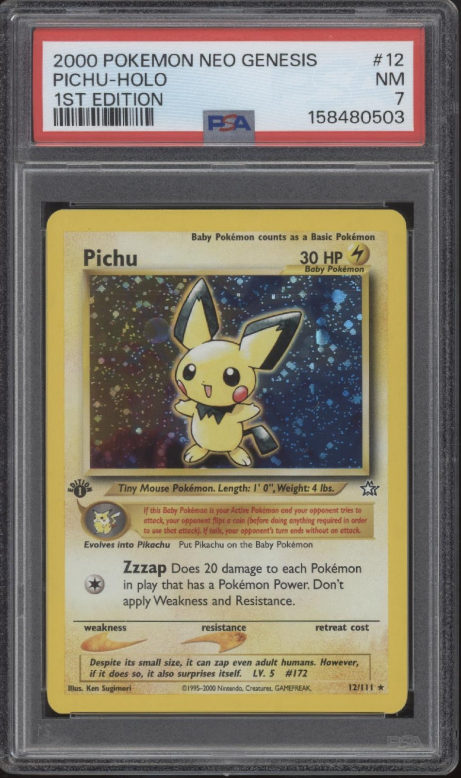 Pichu Pokemon Neo Genesis Holo 1st Edition #12 PSA 7