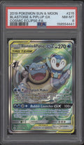 Blastoise & Piplup GX Pokemon Cosmic Eclipse Full Art #215 PSA 8