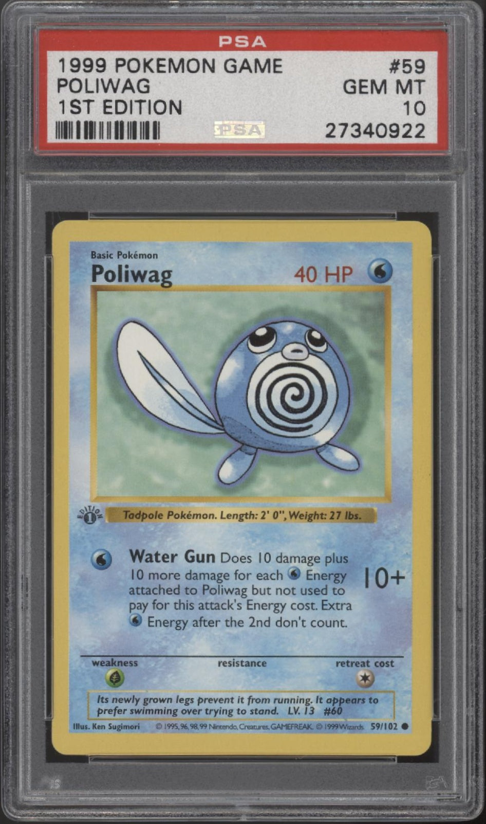 Poliwag Pokemon Base Set 1st Edition #59 PSA 10