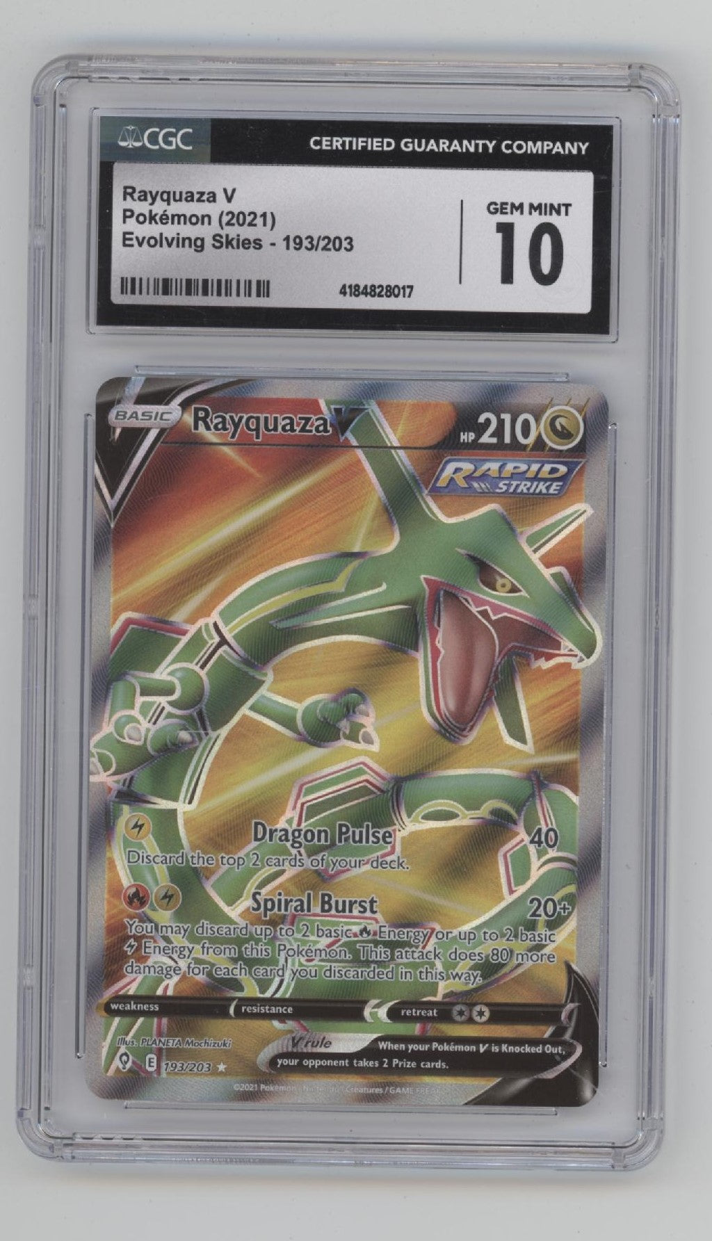 Rayquaza V Pokemon Evolving Skies #193 CGC 10