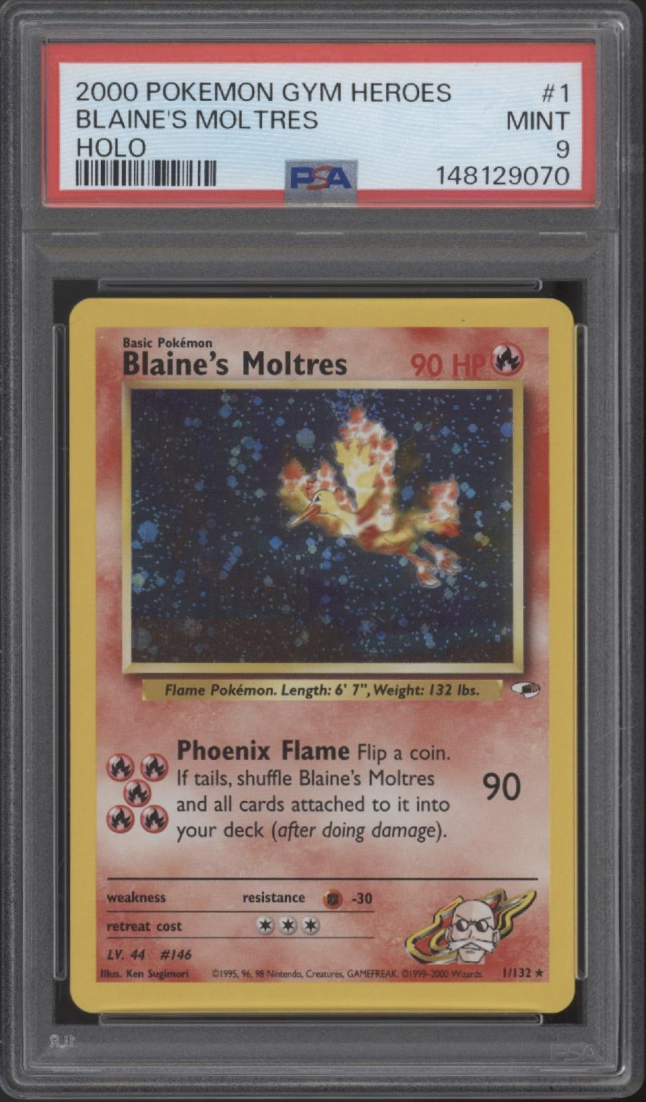 Blaine's Moltres Pokemon Gym Heroes Holo #1 PSA 9