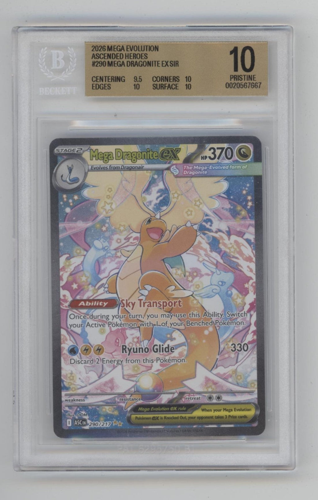 Mega Dragonite ex Pokemon Ascended Heroes #290 Beckett 10 Pristine