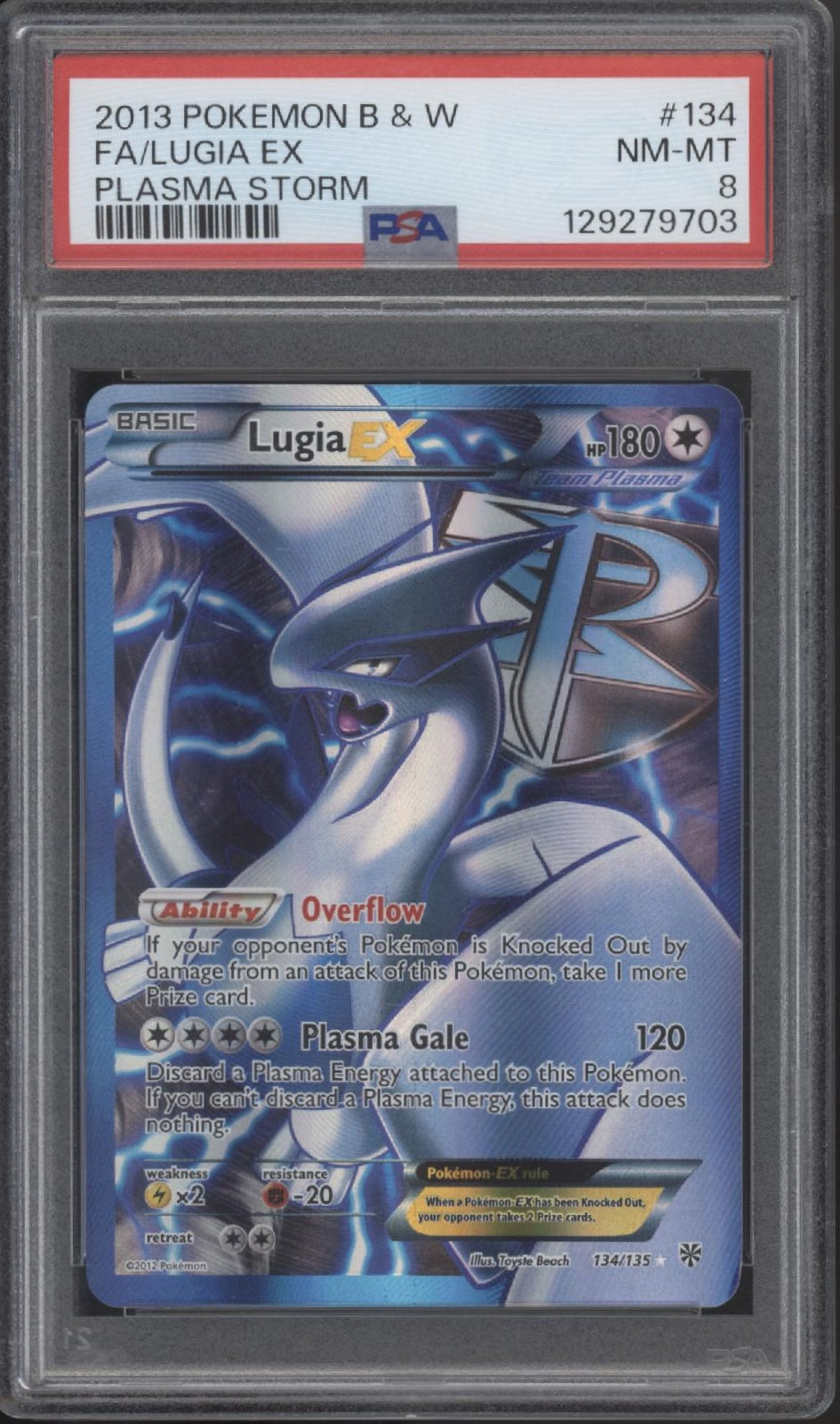 Lugia ex Pokemon Plasma Storm Full Art #134 PSA 8