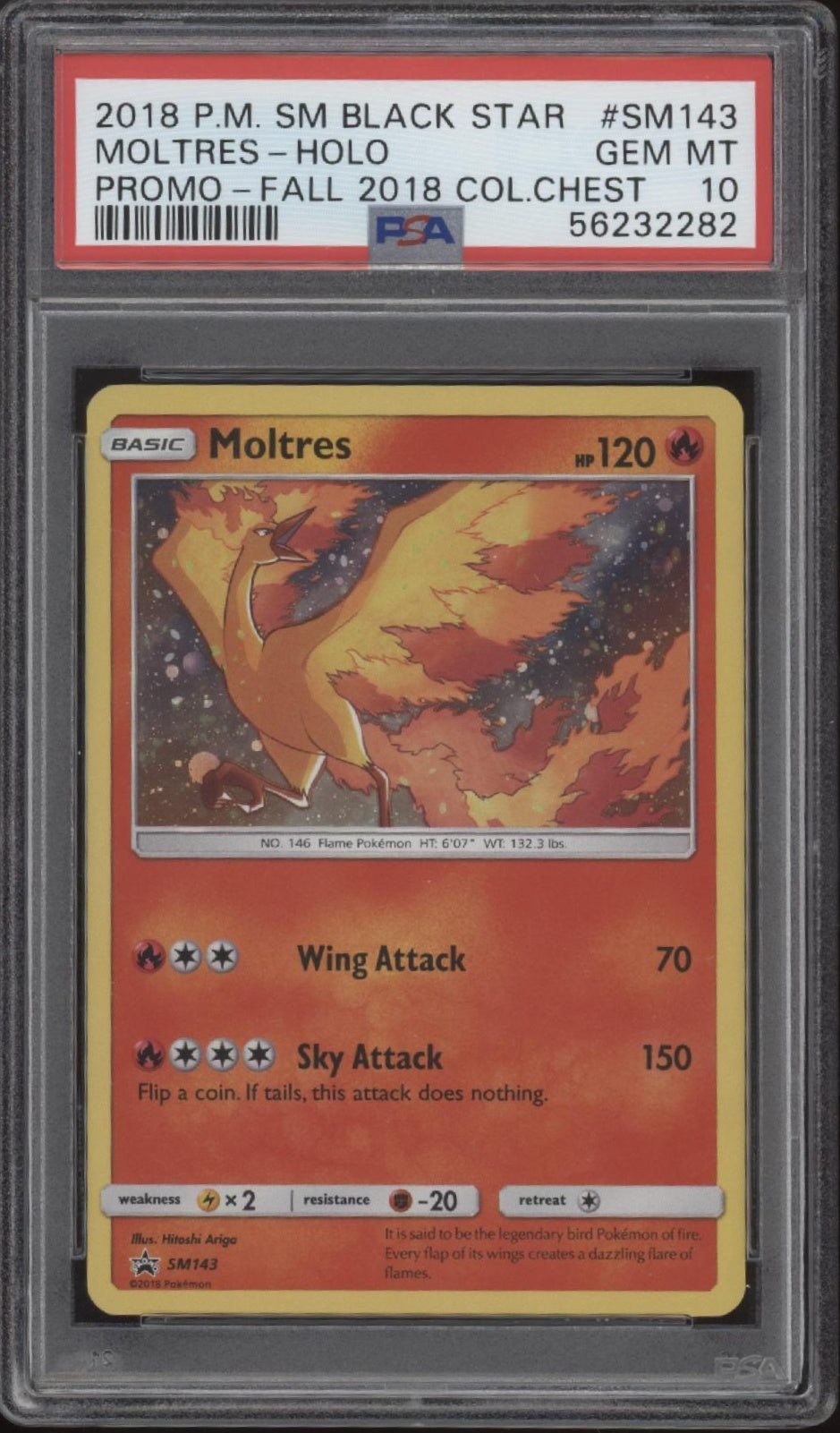 Moltres Pokemon Fall 2018 Collector Chest Holo Promo #SM143 PSA 10