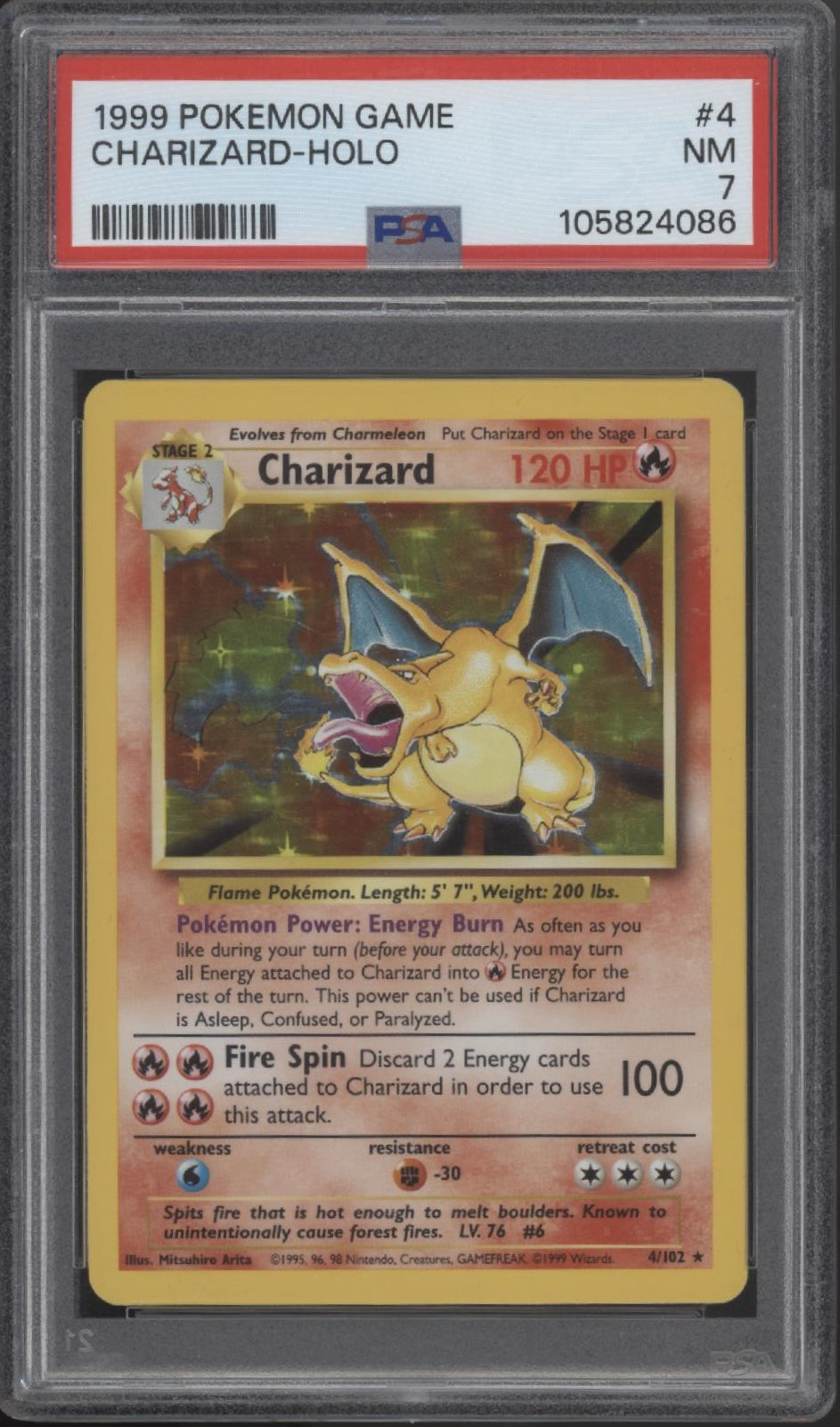 Charizard Pokemon Base Set Holo #4 PSA 7