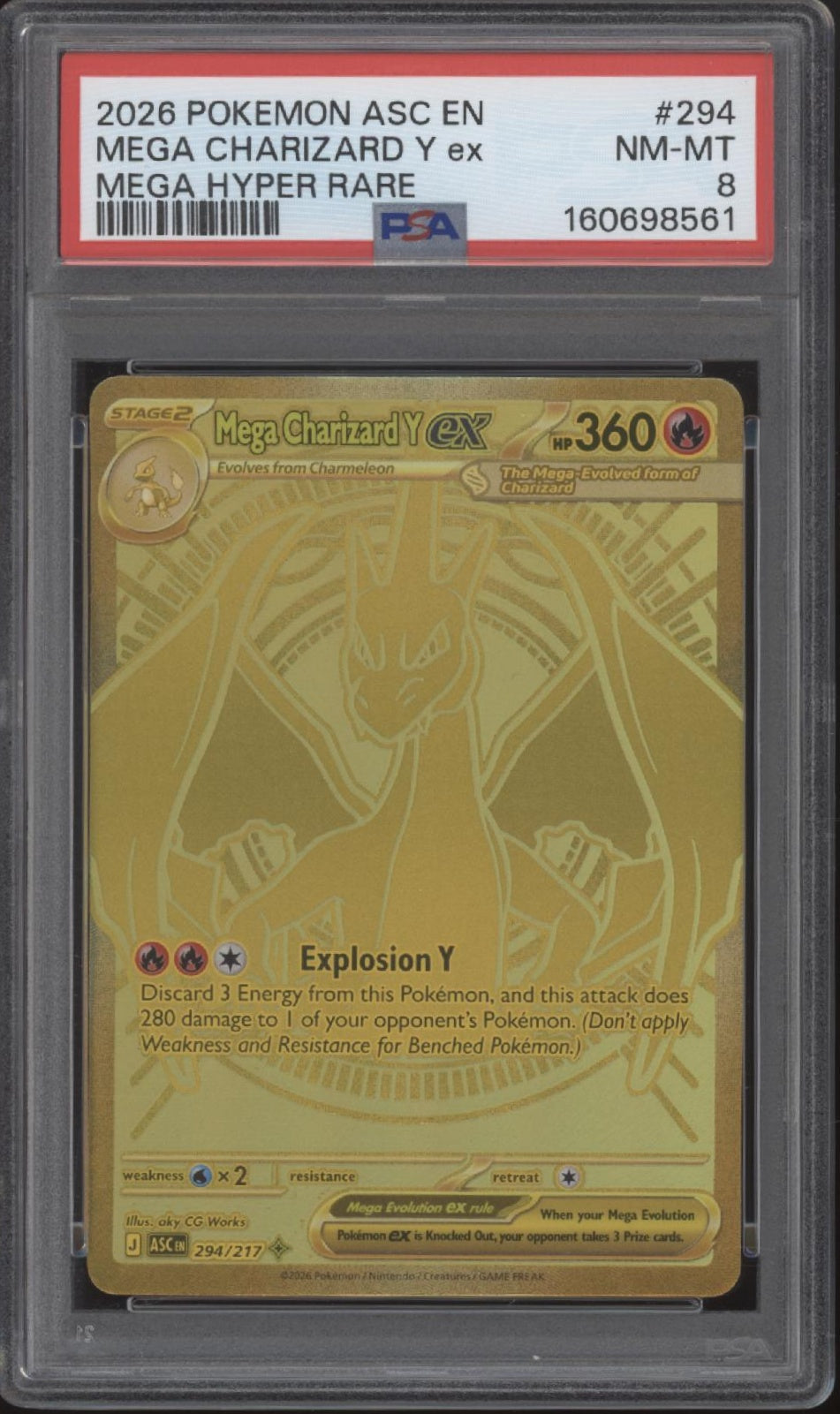 Mega Charizard Y ex Pokemon Ascended Heroes Mega Hyper Rare #294 PSA 8
