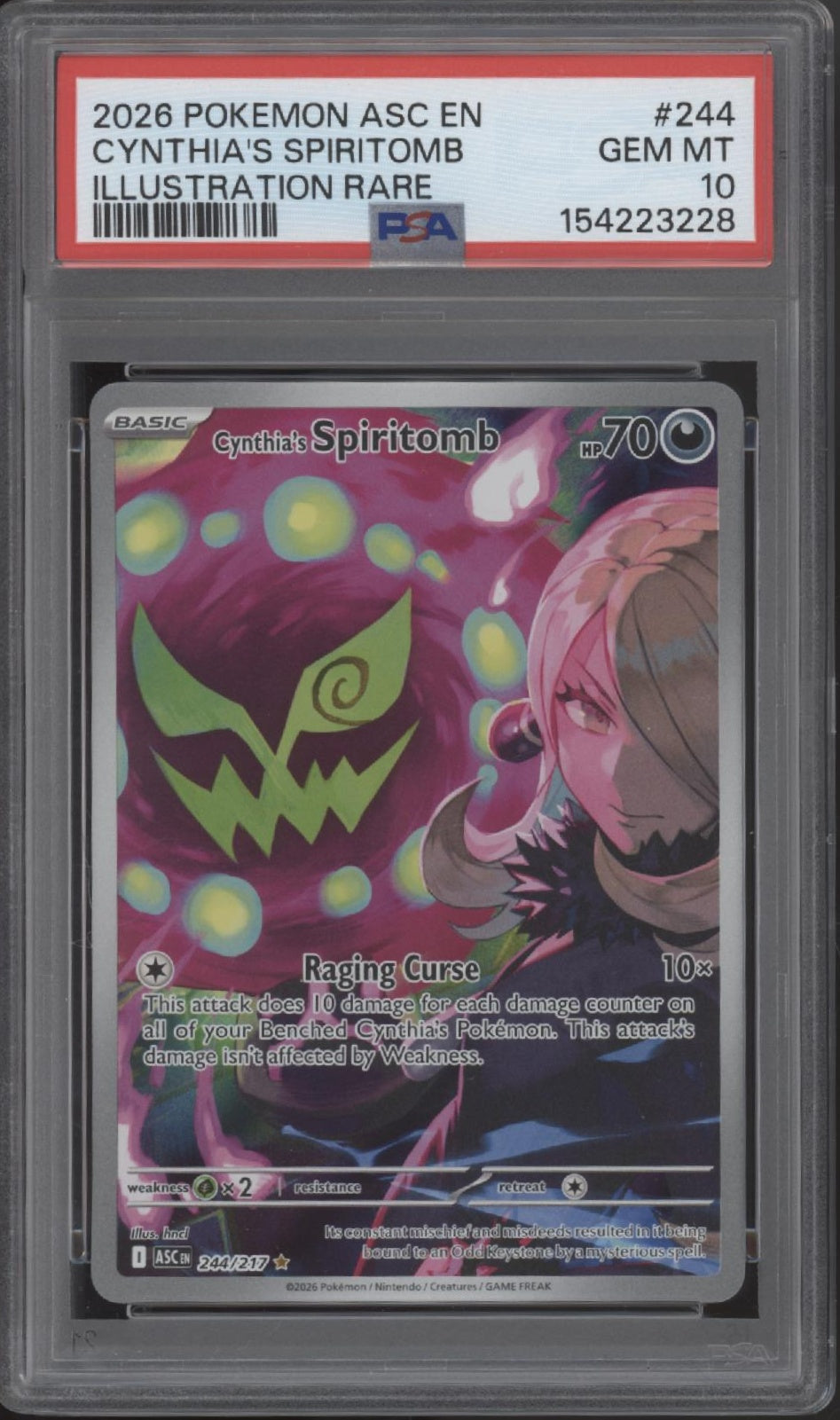 Cynthia's Spiritbomb Pokemon Ascended Heroes Illustration Rare #244 PSA 10