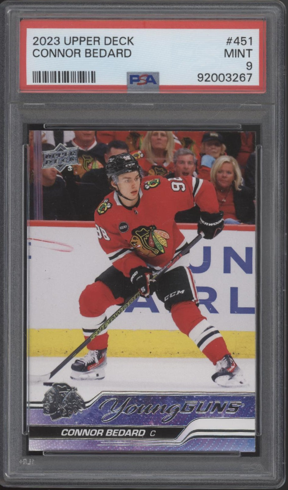 Connor Bedard 2023-24 Upper Deck Series 2 Young Guns RC #451 PSA 9