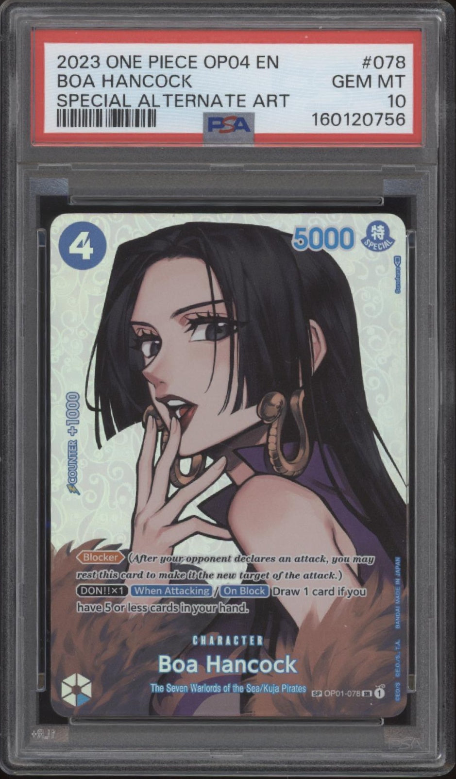 Boa Hancock One Piece Card Game OP04 Special Alternate Art #078 PSA 10