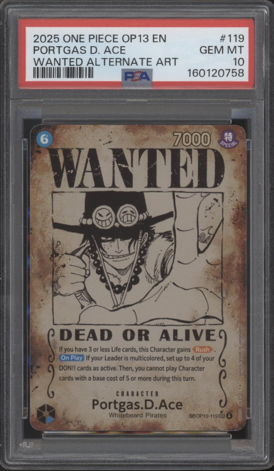 Portgas D Ace One Piece Card Game OP13 Wanted Alternate Art #119 PSA 10 #2