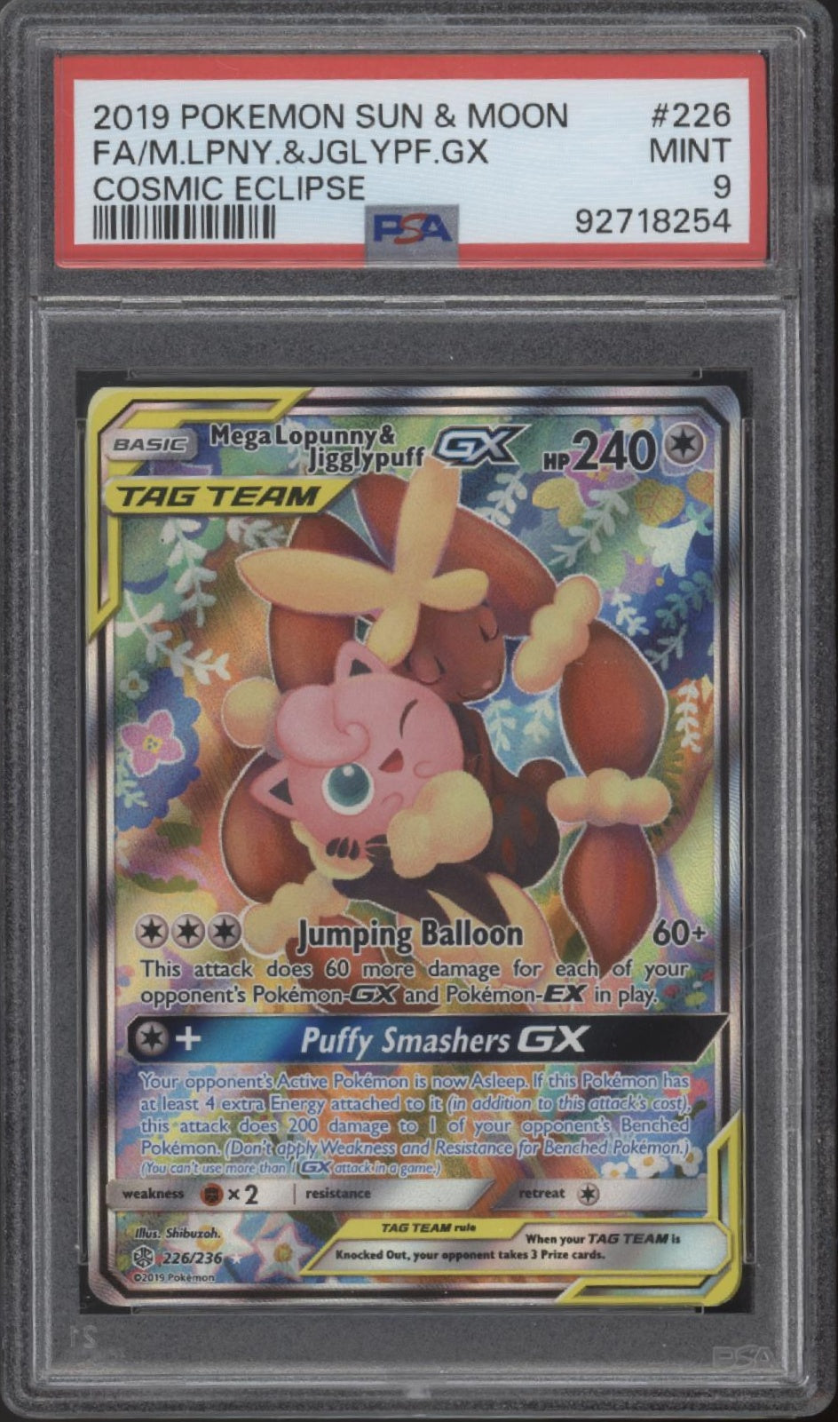 Mega Lopunny & Jigglypuff GX Pokemon Cosmic Eclipse Full Art #226 PSA 9