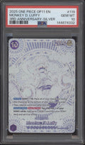 Monkey D Luffy One Piece Card Game OP11 3rd Anniversary Silver #119 PSA 10