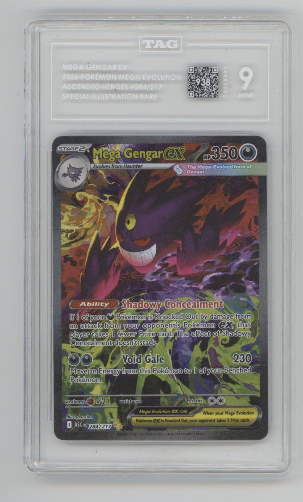 Mega Gengar ex Pokemon Ascended Heroes Special Illustration Rare #284 TAG 9