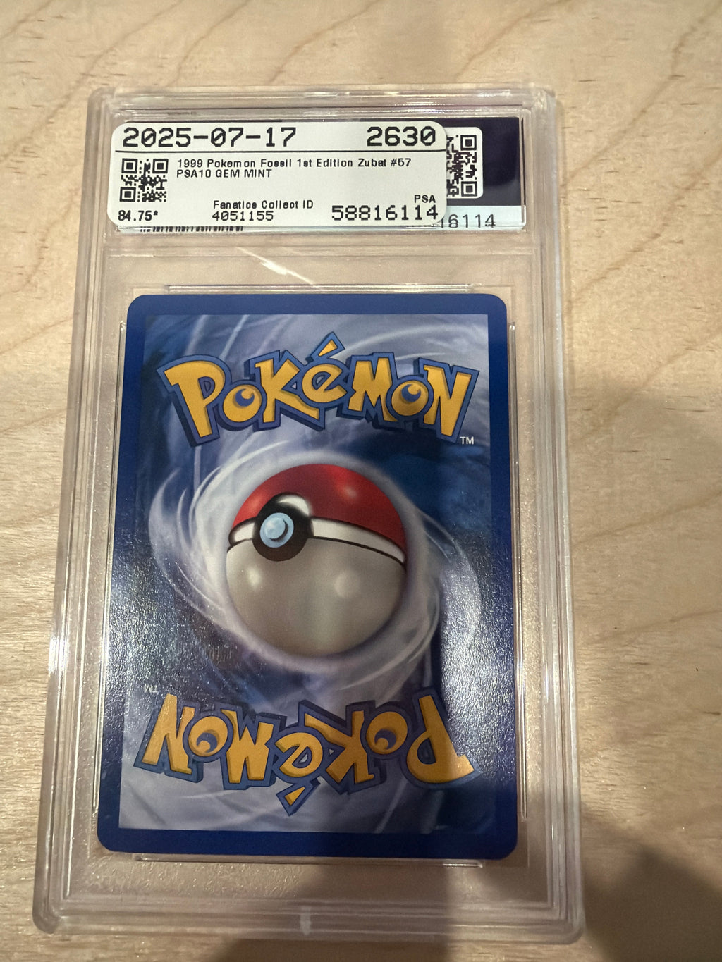 PSA 10 1999 Pokemon Zubat 1st Edition Fossil