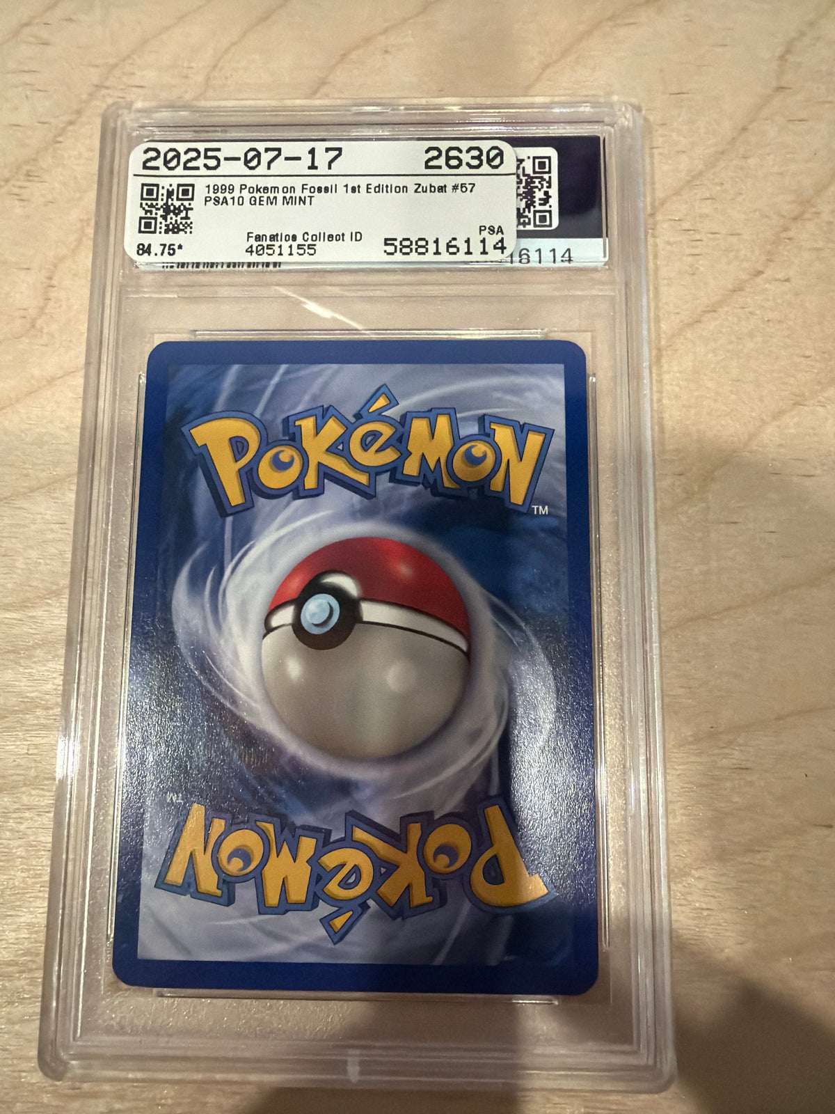 PSA 10 1999 Pokemon Zubat 1st Edition Fossil