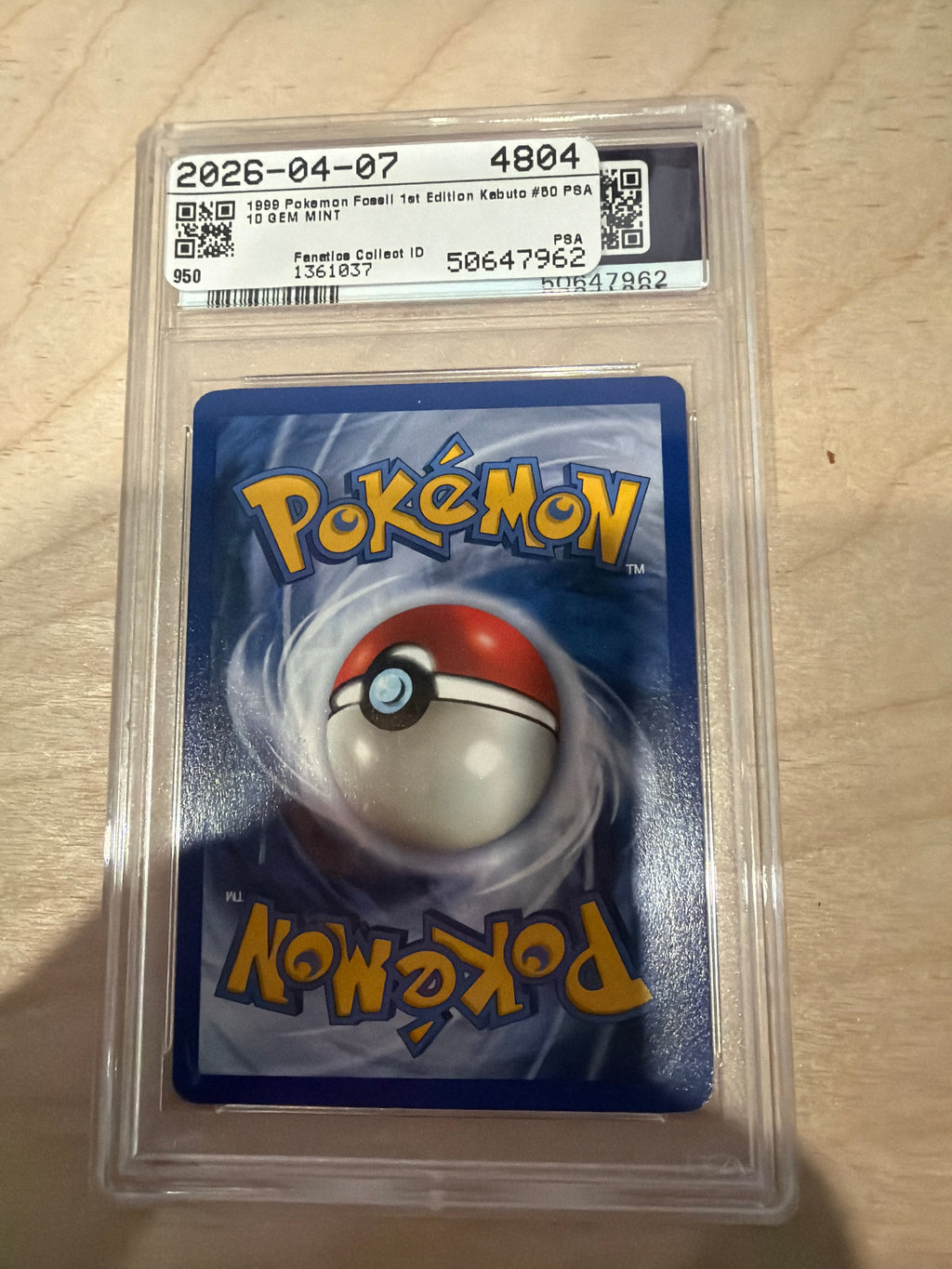 PSA 10 1999 Pokemon Kabuto 1st Edition Fossil