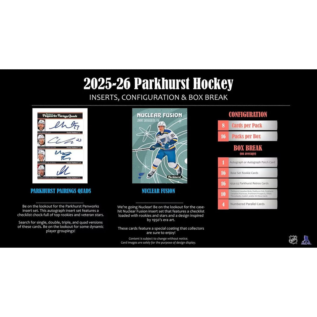 2025-26 Upper Deck Parkhurst Hockey Hobby Box *Contact Us To Order*