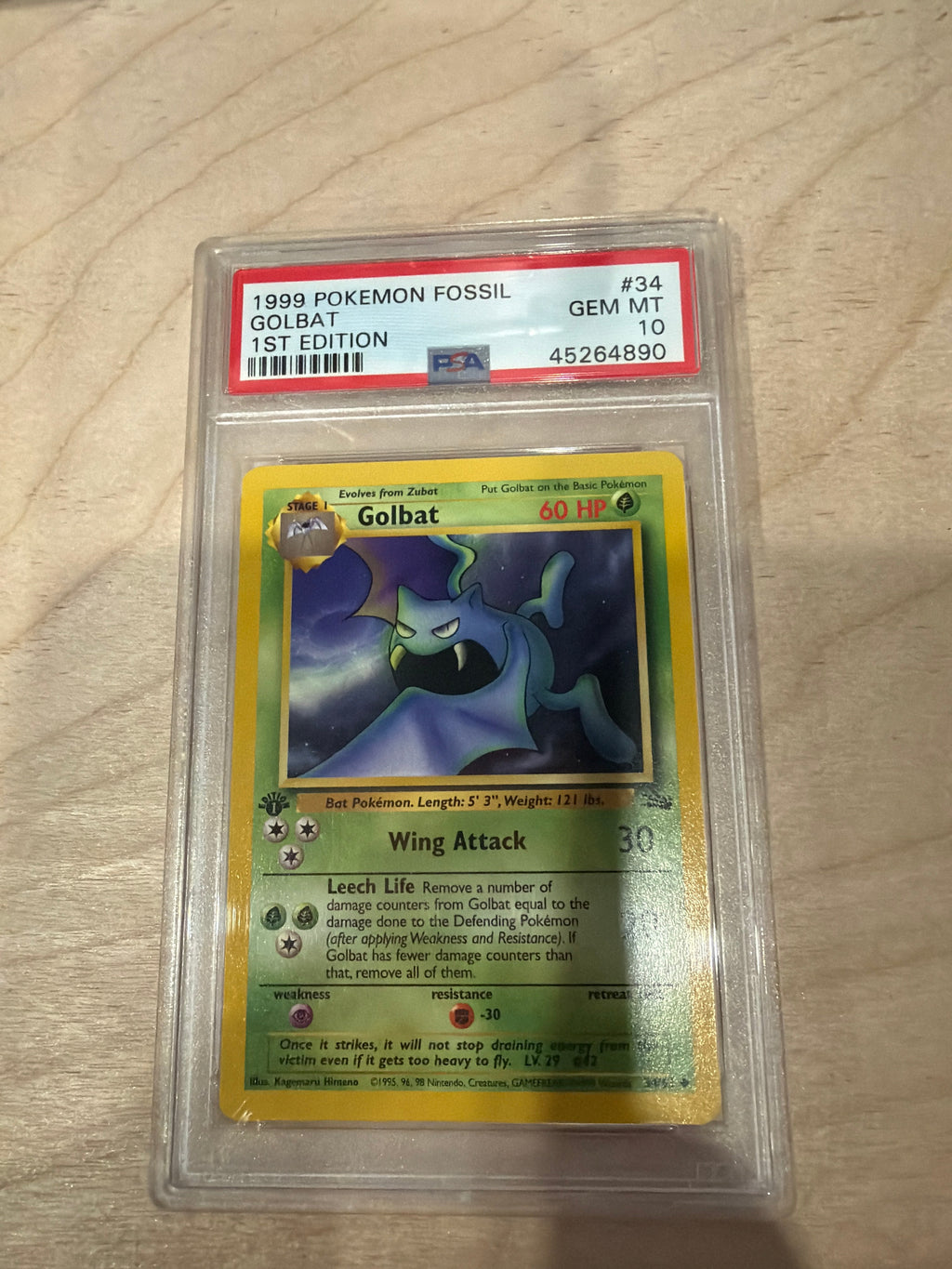 PSA 10 1999 Pokemon Golbat 1st Edition Fossil