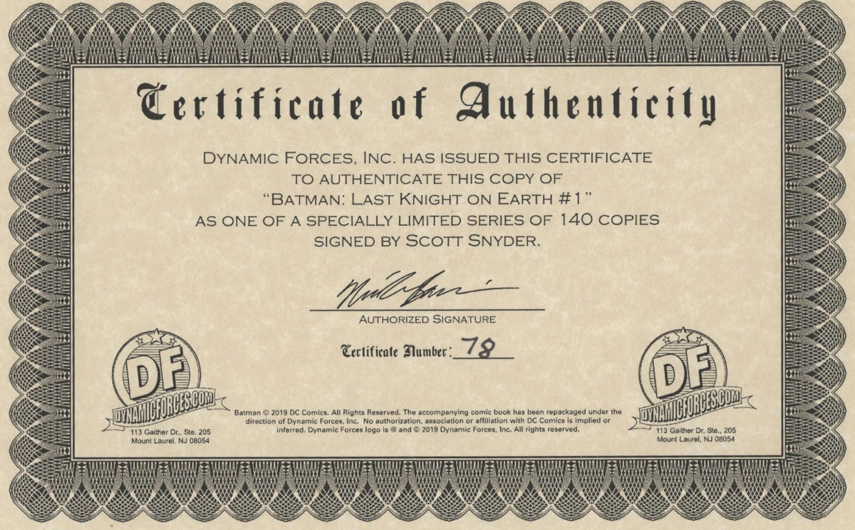 Batman Last Knight on Earth (2019 DC) #1 Signed with DF COA (Silver Ink)